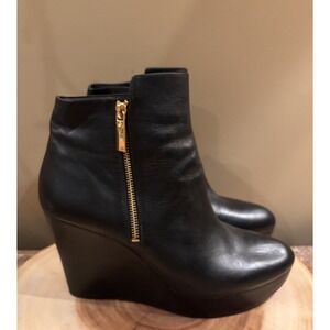 Michael Kors Alane Wedge Zip Ankle Bootie Black Leather Size 11M Rt-169$